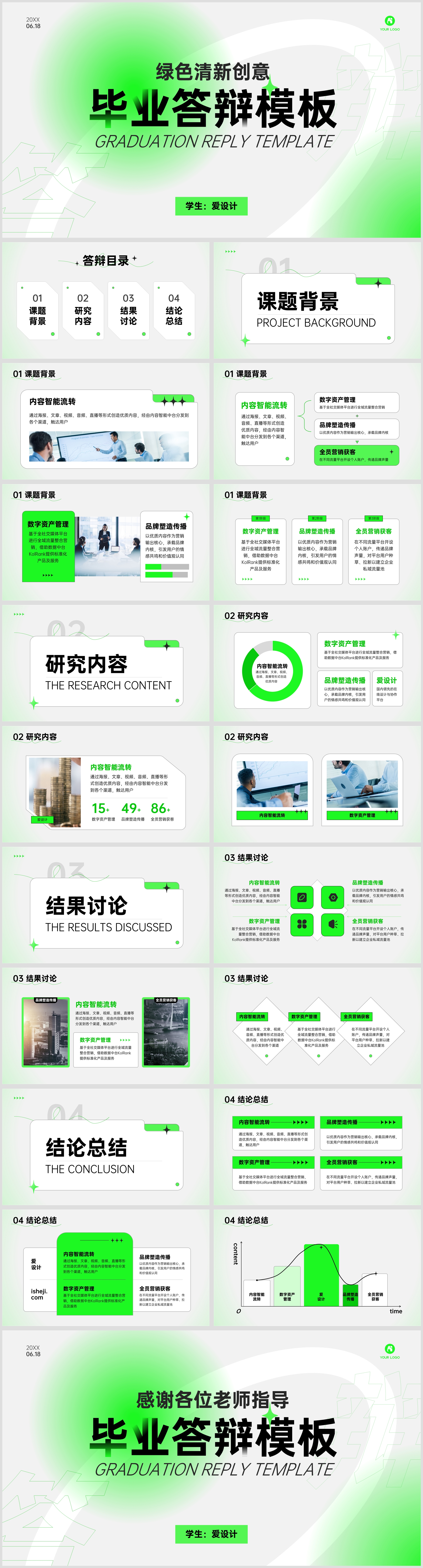 绿色创意毕业答辩PPT模板