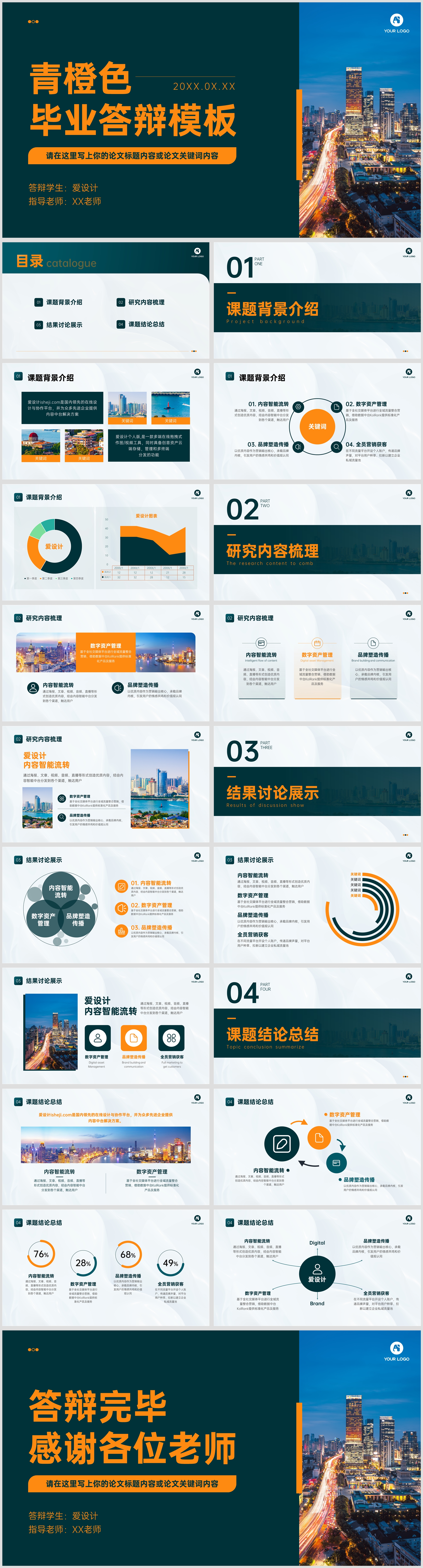 青橙色通用毕业答辩通用PPT模板