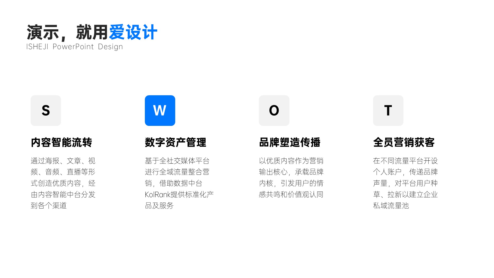 并列关系4项swot分析PPT内容页