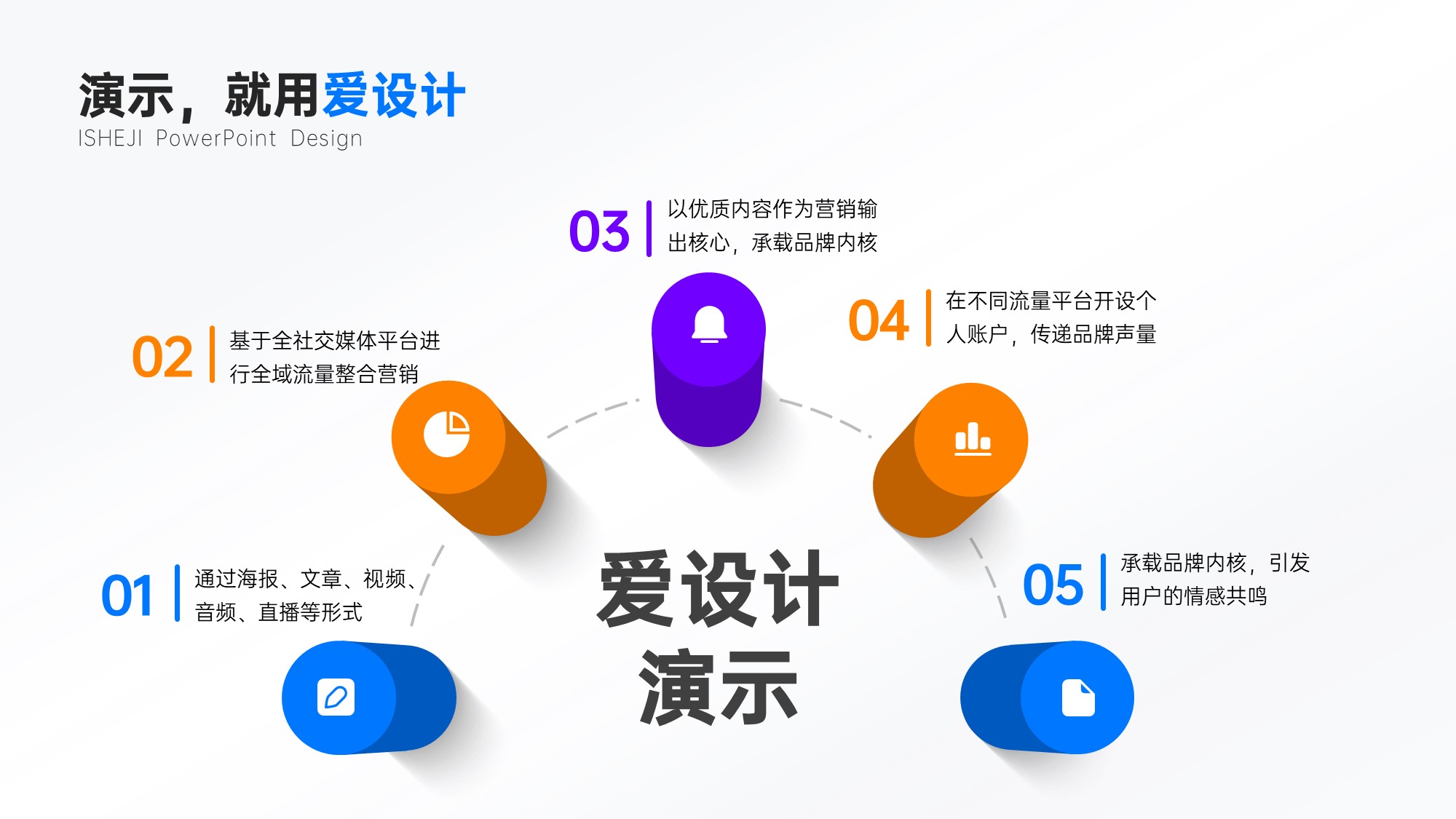 流程关系5项PPT内容页