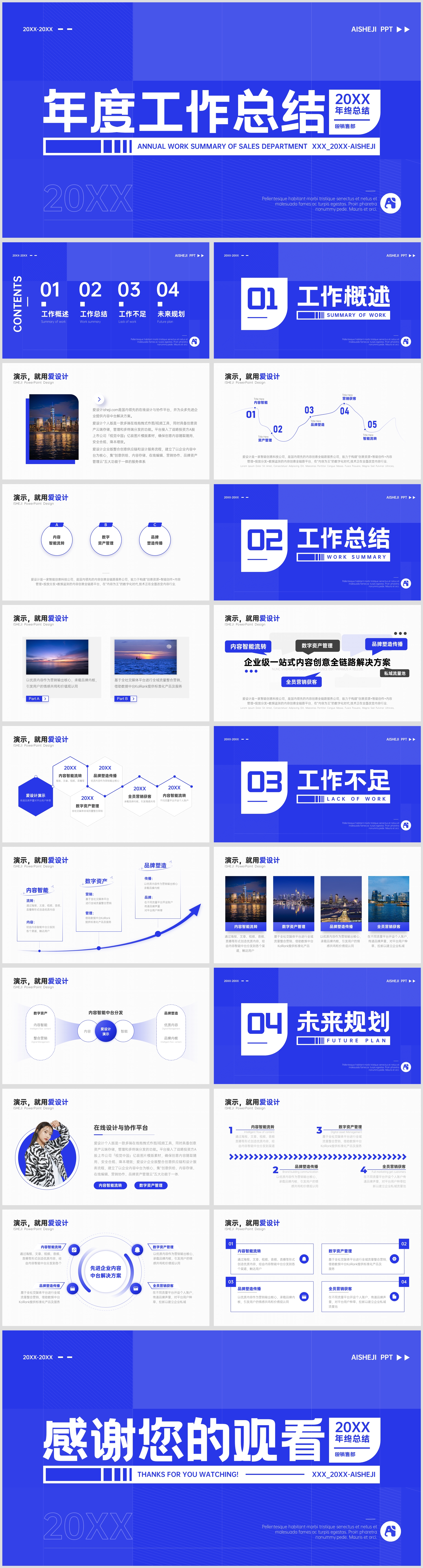 高级蓝色简约年终PPT模板