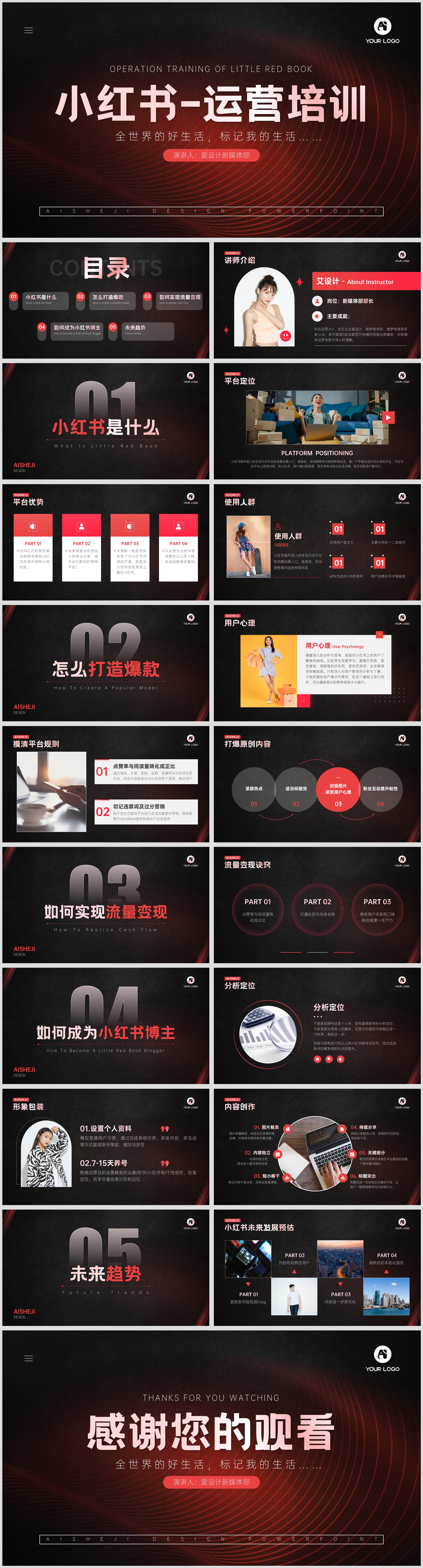 小红书运营培训PPT模板时尚潮流PPT模板