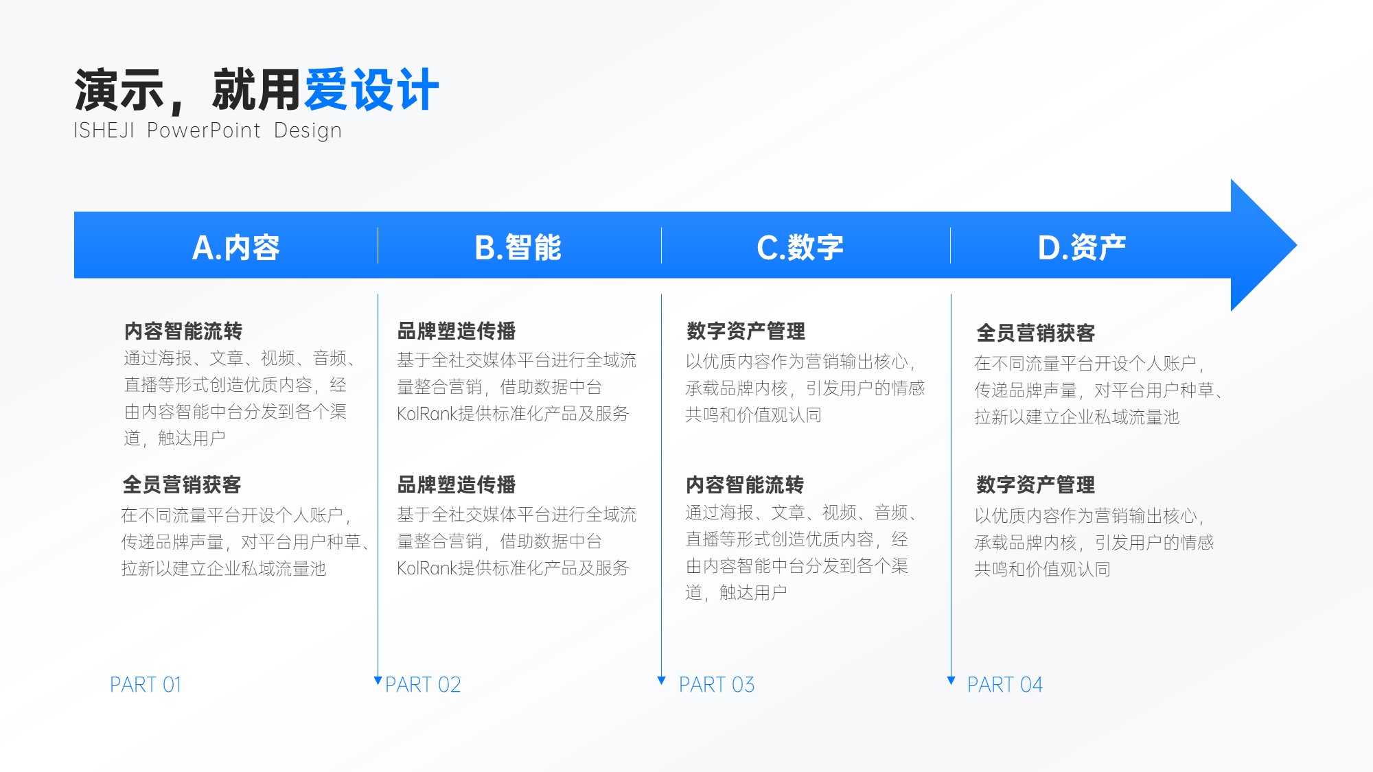 流程关系4项PPT内容页