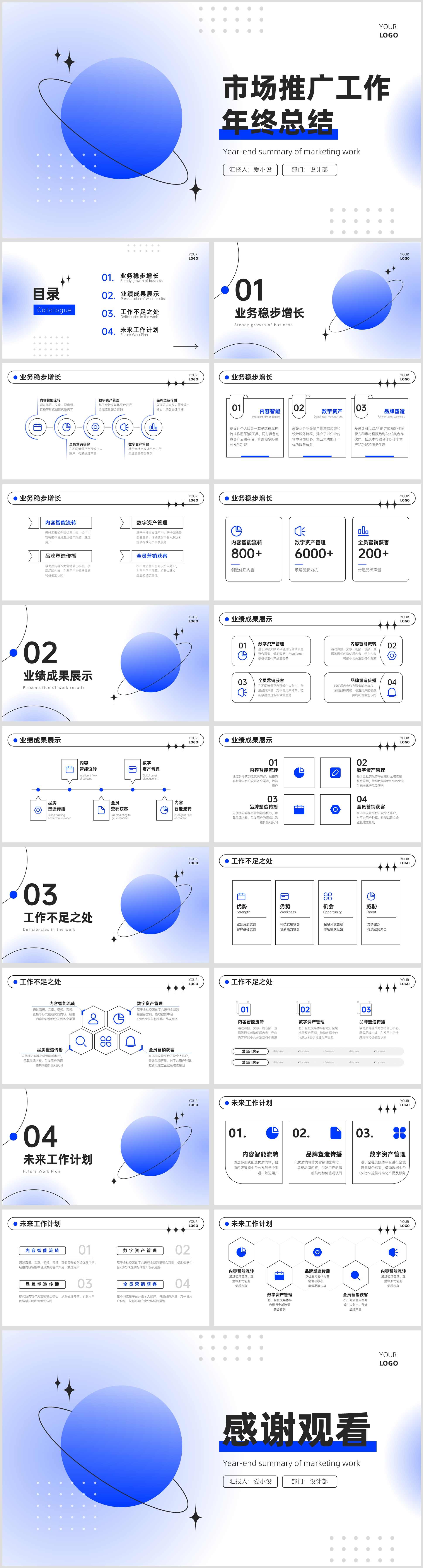 蓝色弥散总结汇报PPT模板