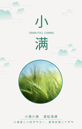 简约扁平小满节气手机海报