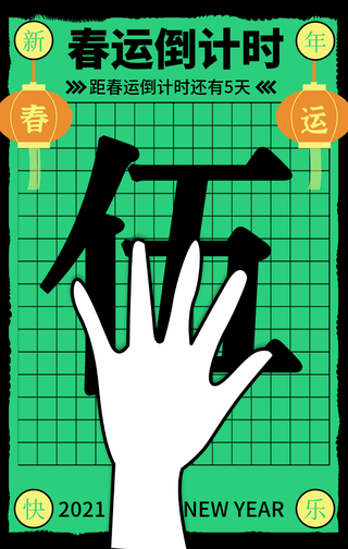 创意复古春运新年牛年倒计时5天手机海报