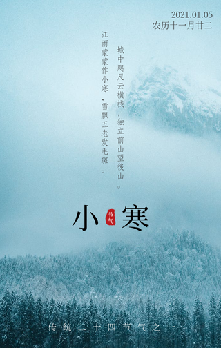 唯美清新二十四节气小寒手机海报
