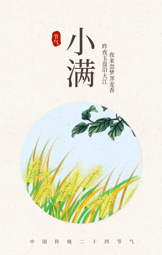 唯美插画二十四节气小满系列手机海报 