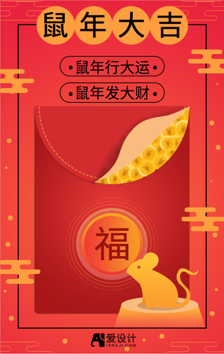 简约中国风鼠年大吉手机海报