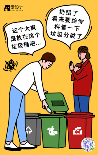 卡通科普垃圾分类手机海报