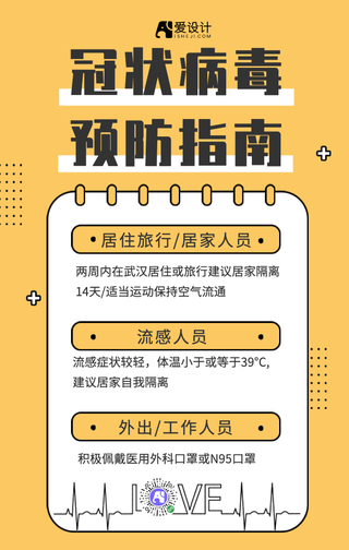 黄色新型冠状病毒预防指南手机海报 