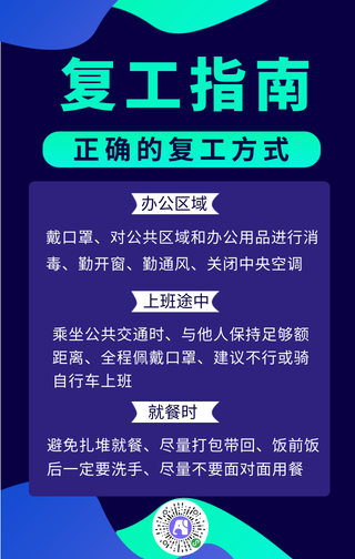 蓝色复工指南手机海报