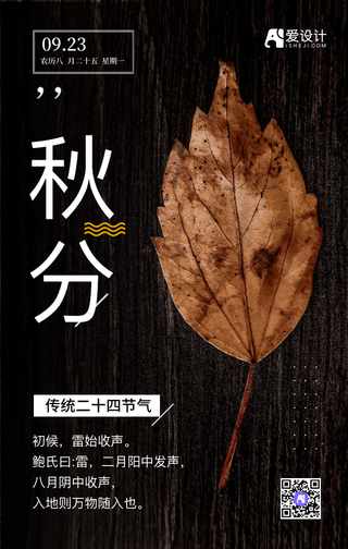 创意文艺二十四节气之秋分手机海报