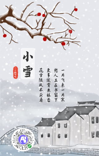 中国风山水手绘小雪手机海报