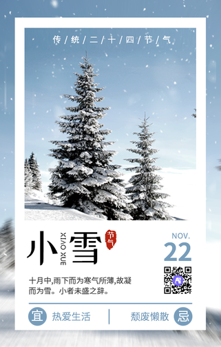 创意文艺简约二十四节气小雪手机海报