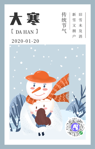 灰色简约插画传统节气大寒海报