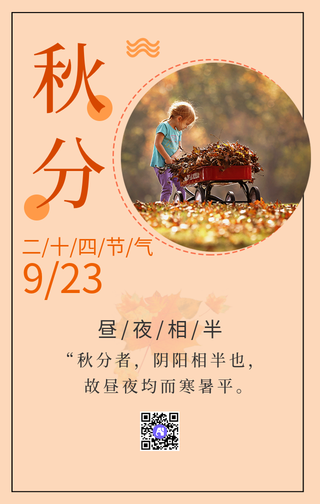 简约清新秋分落叶手机海报