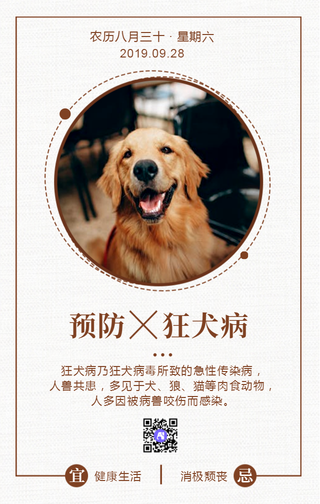 文艺简约狂犬病日公益宣传手机海报