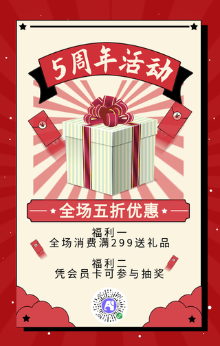 红色复古周年活动手机海报