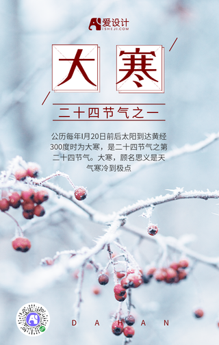 简约大寒节气手机海报