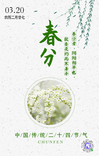 简约清新中国传统二十四节气春分手机海报