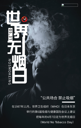 简约文艺世界无烟日手机海报