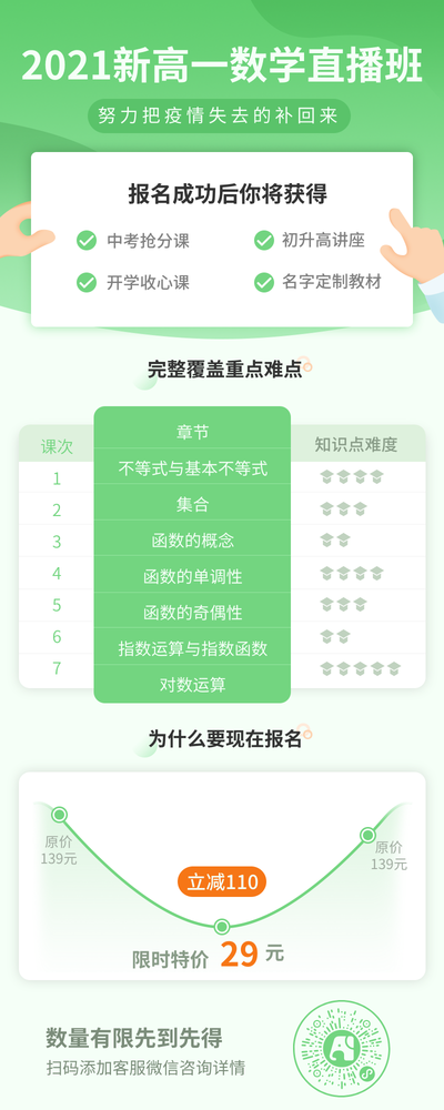 简约清新高中数学直播课程培训班营销长图