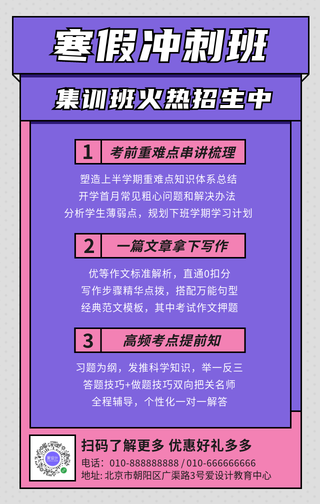创意趣味时尚潮流寒假教育冲刺班手机海报