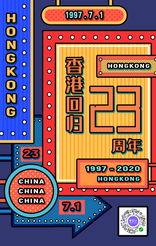 复古潮流创意时尚香港回归23周年手机海报