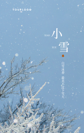 简约扁平文艺清新小雪传统节气手机海报