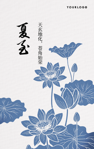 简约清新插画夏至节气手机海报
