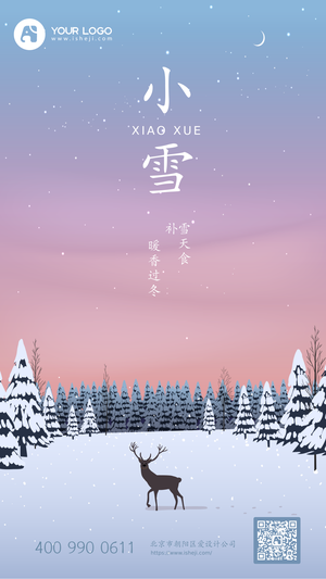 小雪简约 插画手机海报