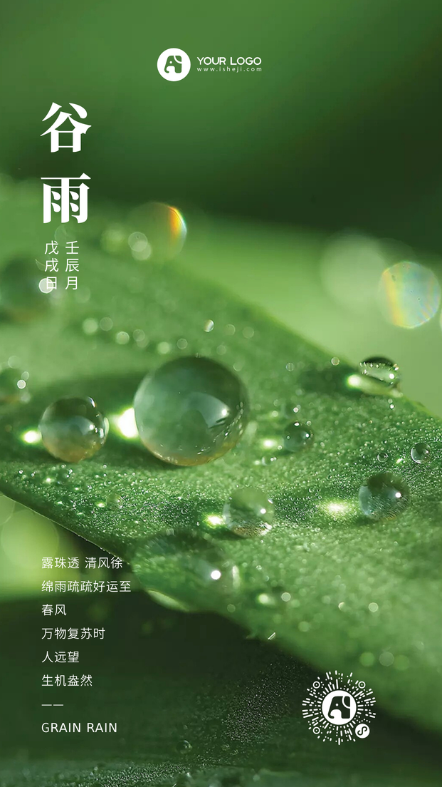 谷雨节气问候手机海报