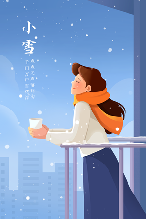 手绘扁平风小雪节气插画海报