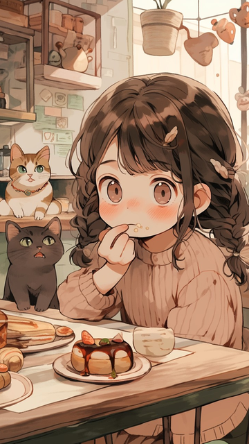 描边风咖啡馆女孩手机壁纸
