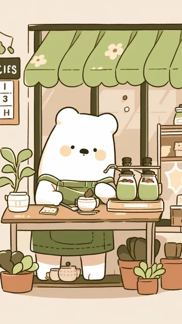 可爱卡通小熊咖啡店手机壁纸