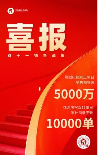 双十一业绩喜报销售战报红金海报