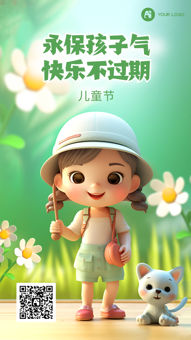 儿童节3D手机海报