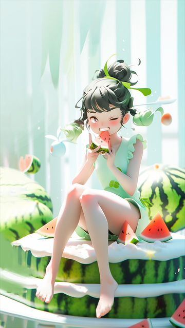 可爱小女孩吃西瓜手机壁纸