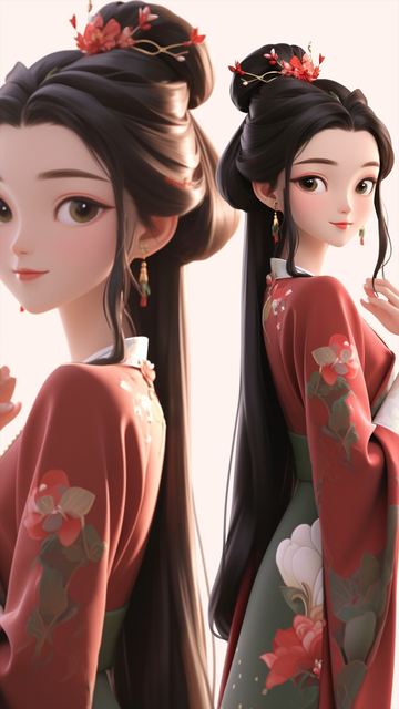 古风3D仿真汉服女孩手机壁纸