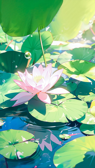 夏天插画荷花手机壁纸