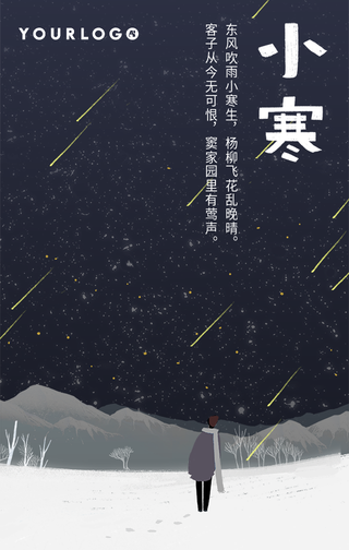 简约唯美手绘插画小寒节气手机海报