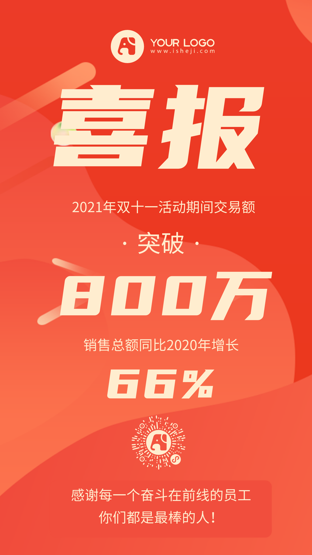 简约扁平创意时尚双11喜报手机海报