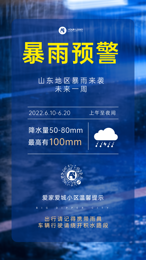 暴雨预警手机海报