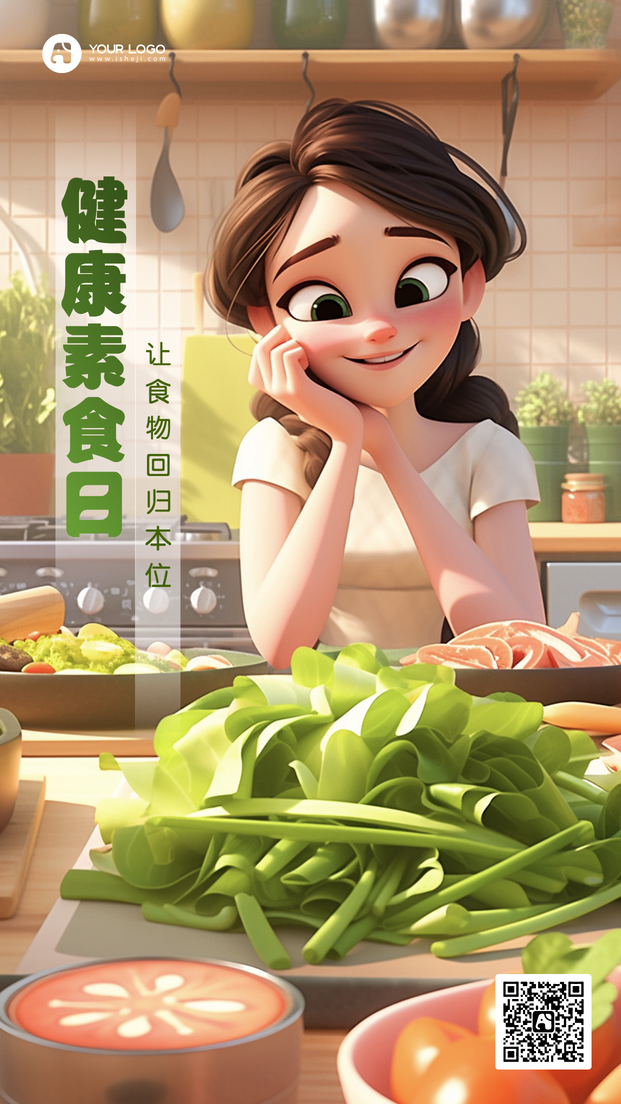 健康素食日手机海报