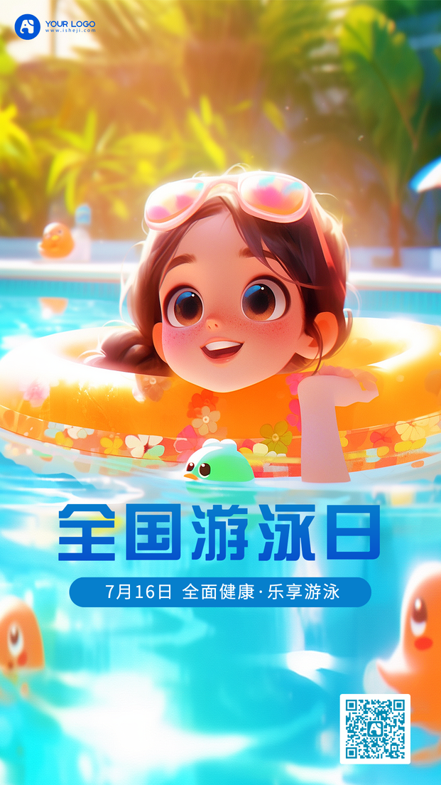 游泳日手机海报
