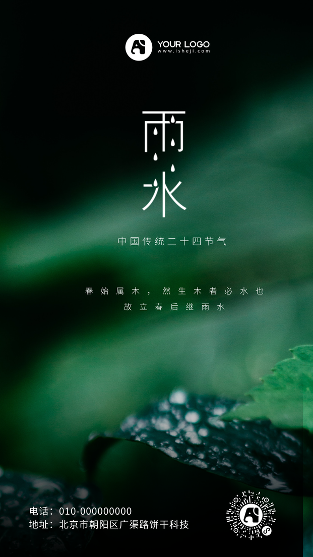 创意时尚传统二十四节气雨水手机海报