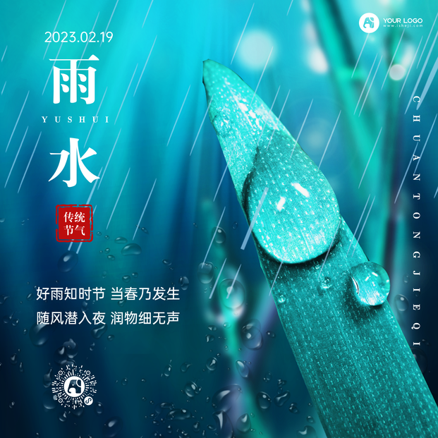 雨水节气方形手机海报