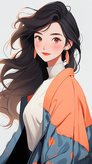 简约插画女生手机壁纸