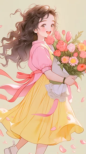 简约插画女孩手机壁纸